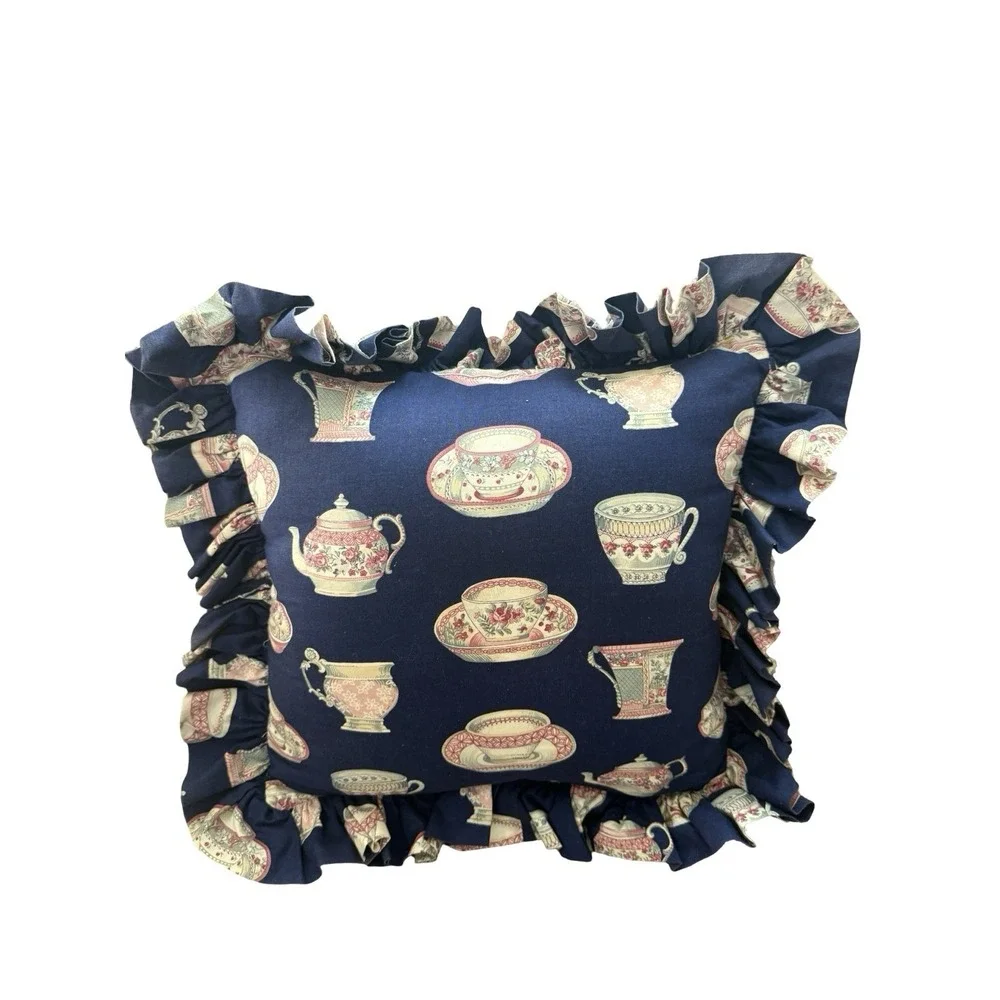 Vintage Handmade decorative pillow needlepoint‎ floral teacup grandmacore